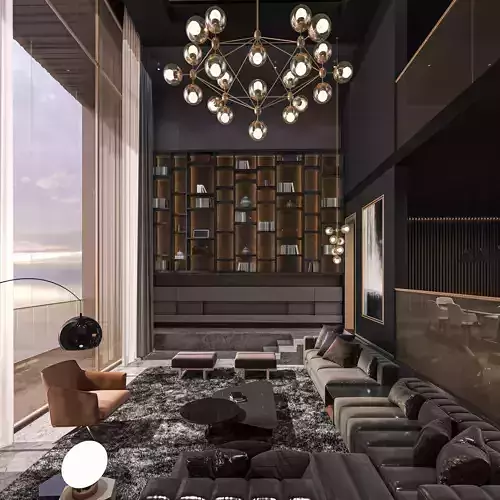 Masculine Living Room Interior Scene 3D Model  3D model