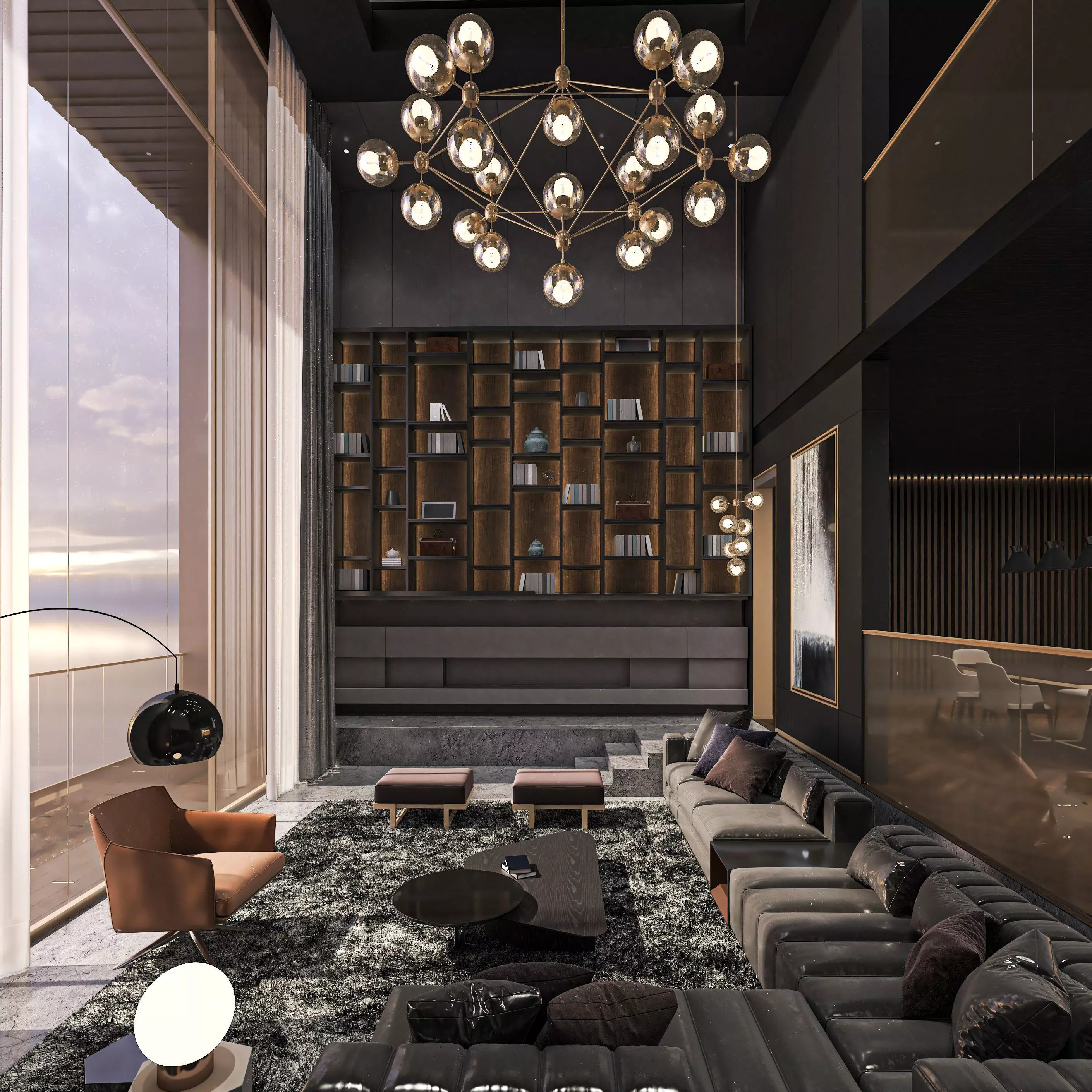 Masculine Living Room Interior Scene 3D Model 3D model_0