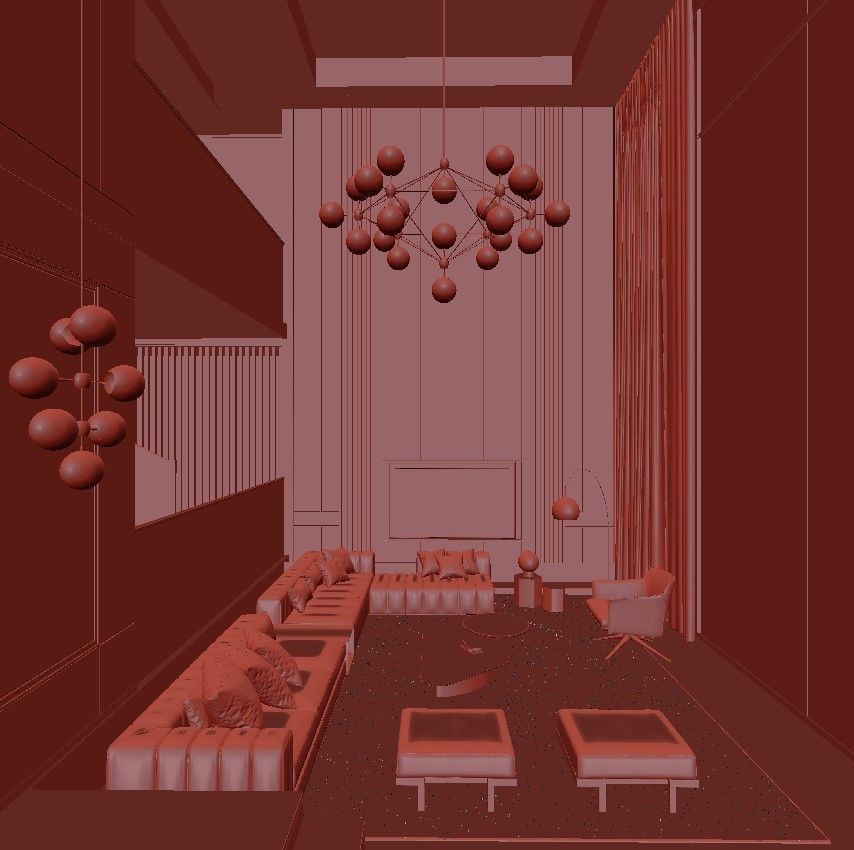 Masculine Living Room Interior Scene 3D Model 3D model_5