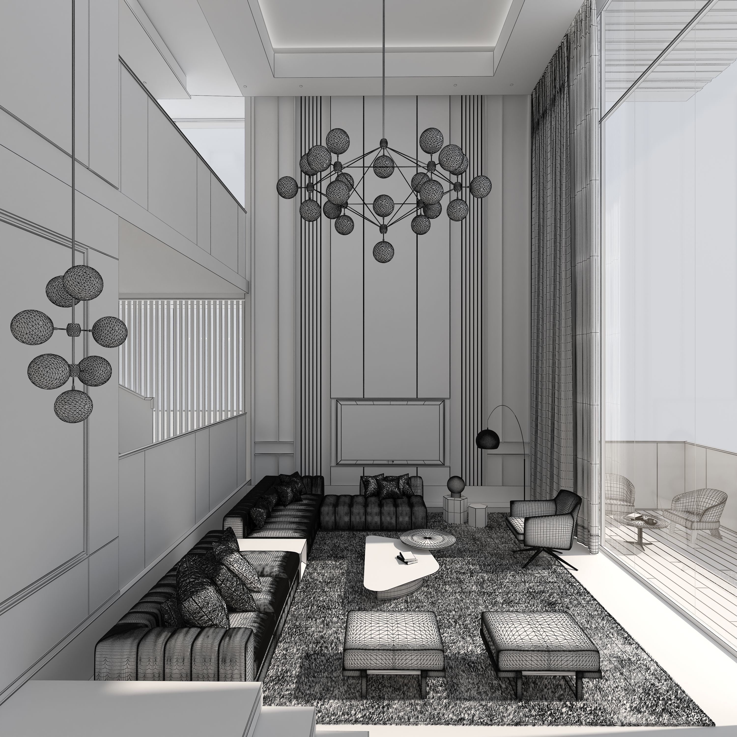 Masculine Living Room Interior Scene 3D Model 3D model_3