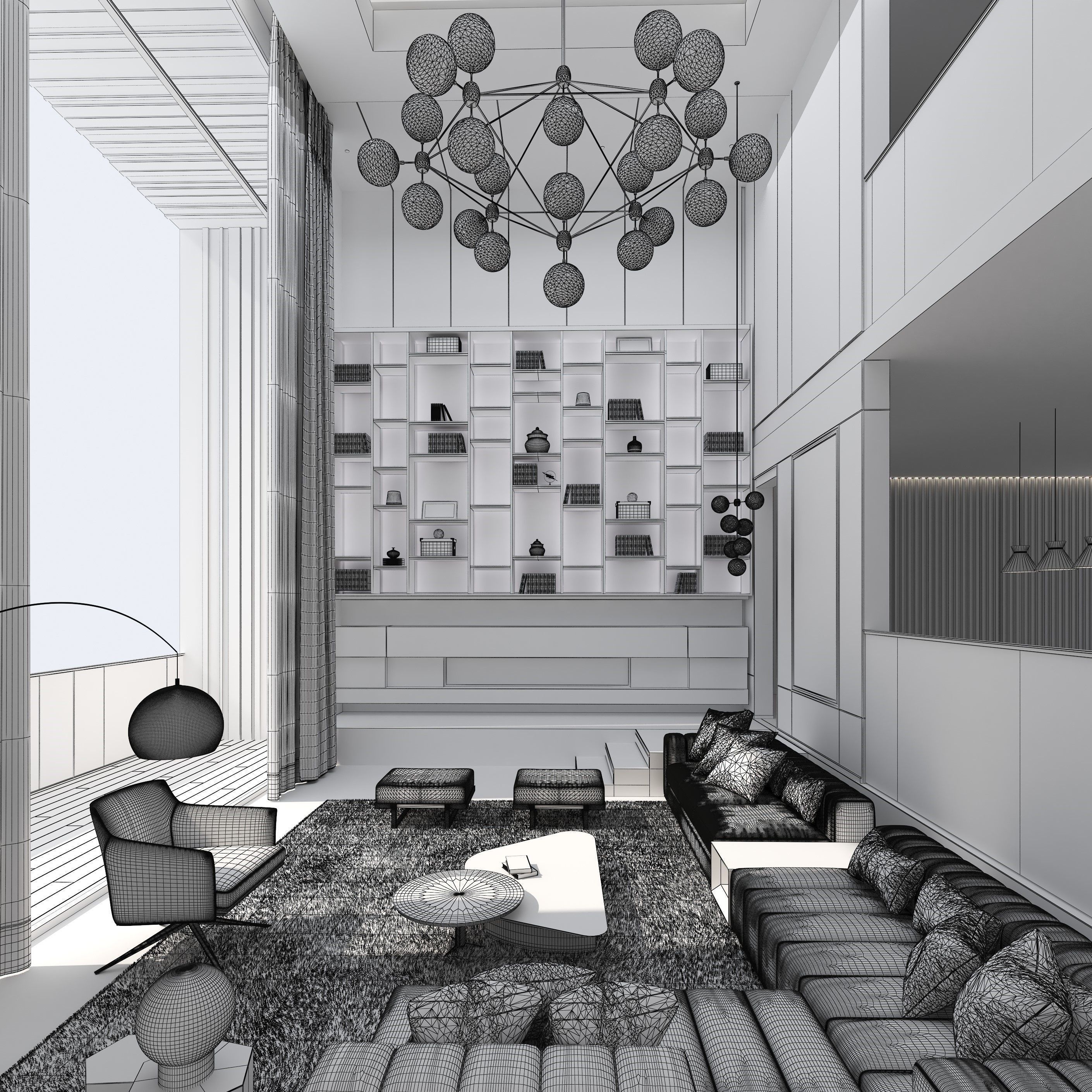 Masculine Living Room Interior Scene 3D Model 3D model_2