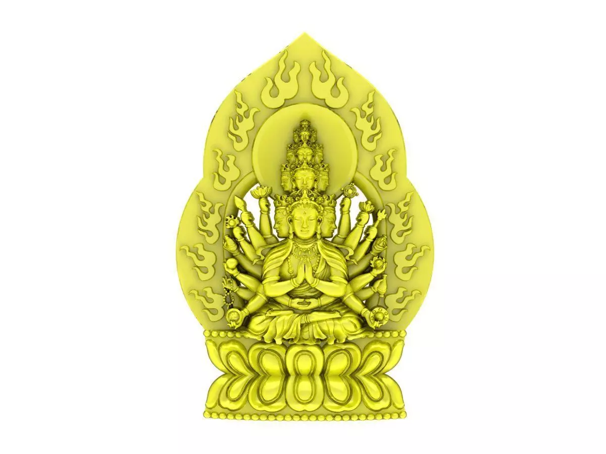 A5107 Buddha Many Hands Sitting on a Lotus Platform Pendant 3D 3D print model_0