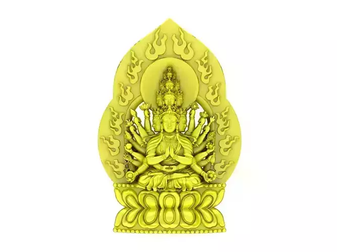 A5107 Buddha Many Hands Sitting on a Lotus Platform Pendant 3D 