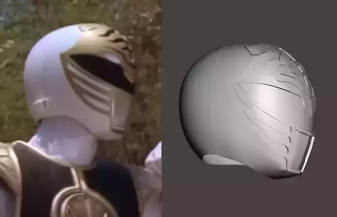 White and Gold Power Ranger Helmet 3D print model