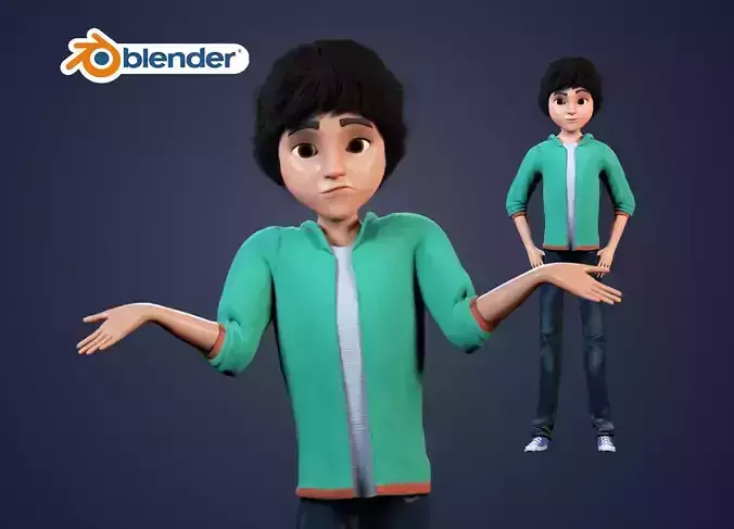Cartoon young boy character rigged Free low-poly 3D model