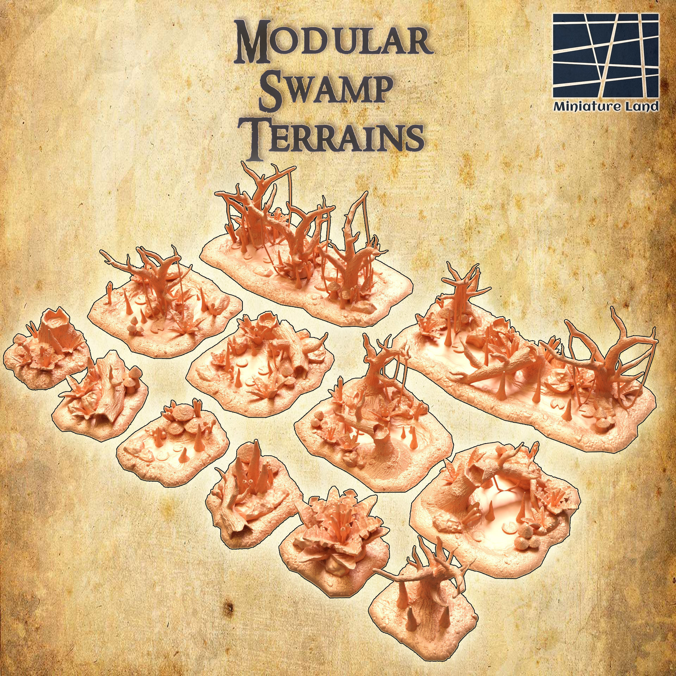 Modular Swamp Terrain Tabletop Terrain 28 MM 3D print model_3