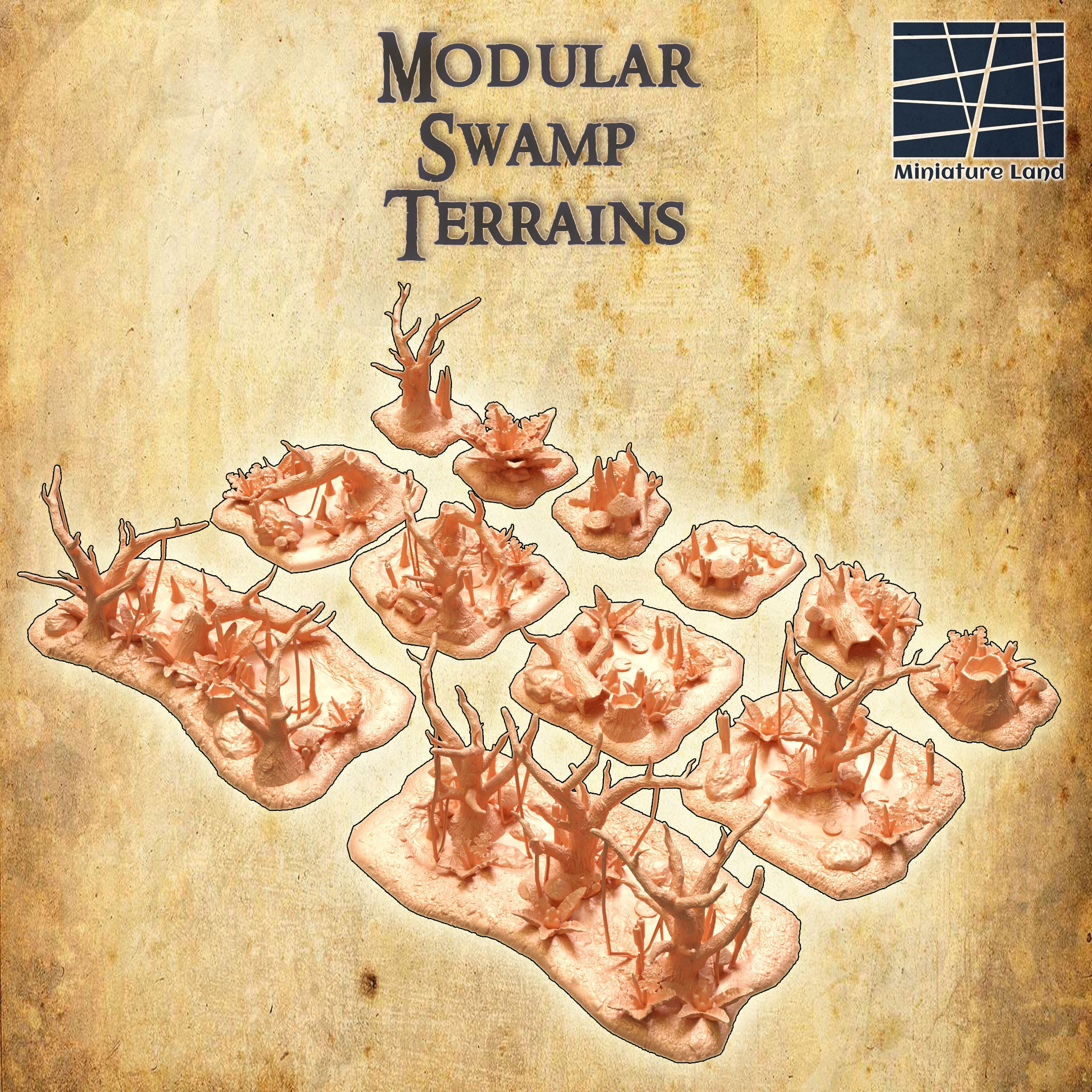 Modular Swamp Terrain Tabletop Terrain 28 MM 3D print model_2