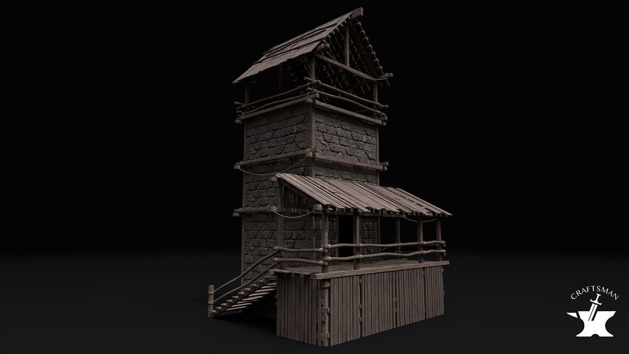 Realistic Medieval Watchtower  Low-poly 3D model_1