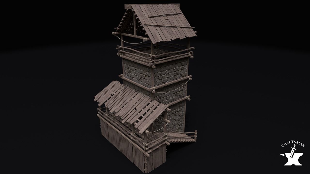 Realistic Medieval Watchtower  Low-poly 3D model_4
