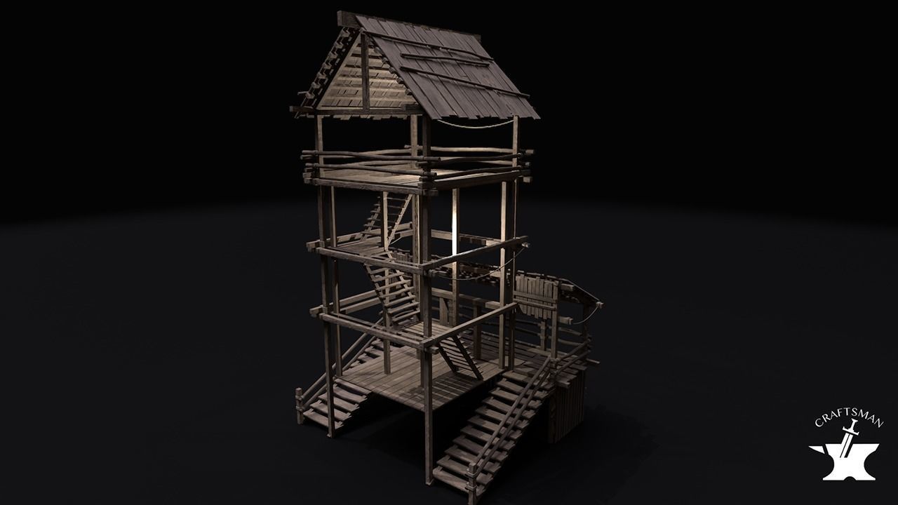 Realistic Medieval Watchtower  Low-poly 3D model_9