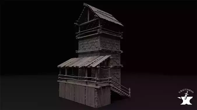 Realistic Medieval Watchtower  Low-poly 3D model