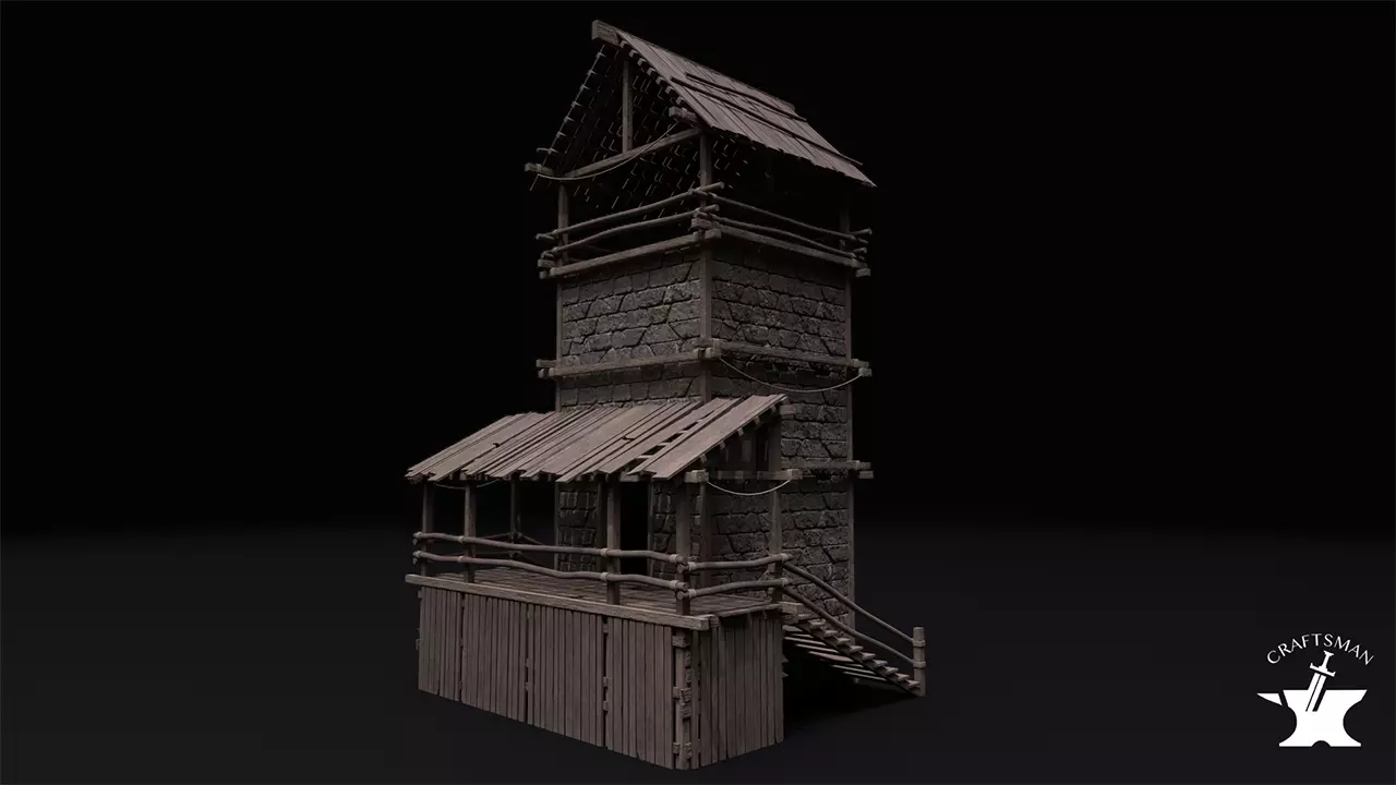 Realistic Medieval Watchtower  Low-poly 3D model_0