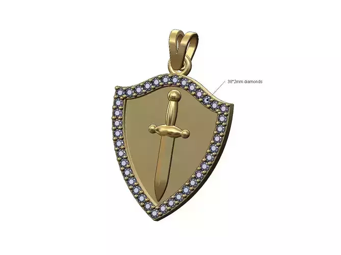 Dagger diamond shield pendant with bail