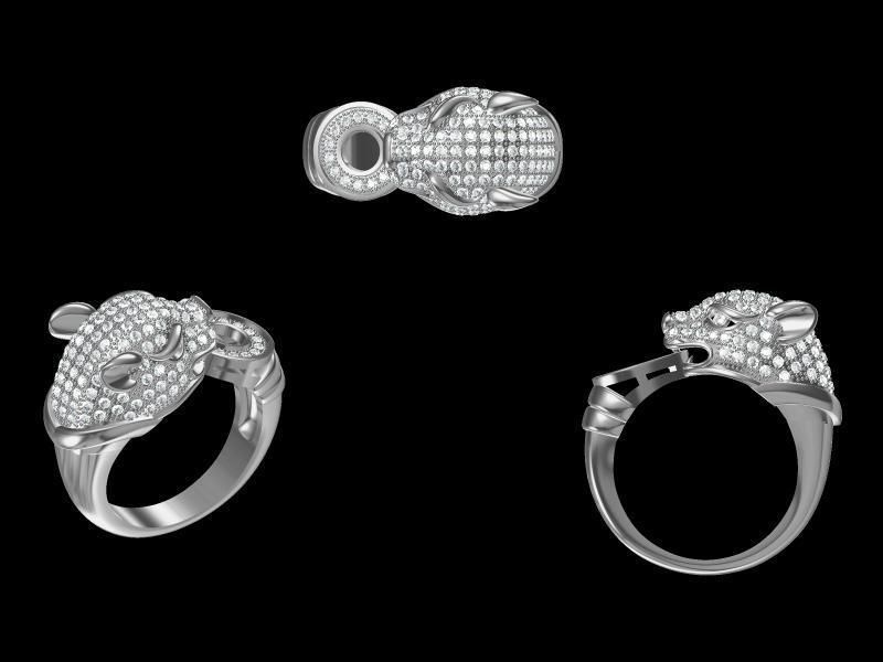 Cartier Leopard Ring Pendant Earrings Bracelet Set Model 3D print model_2