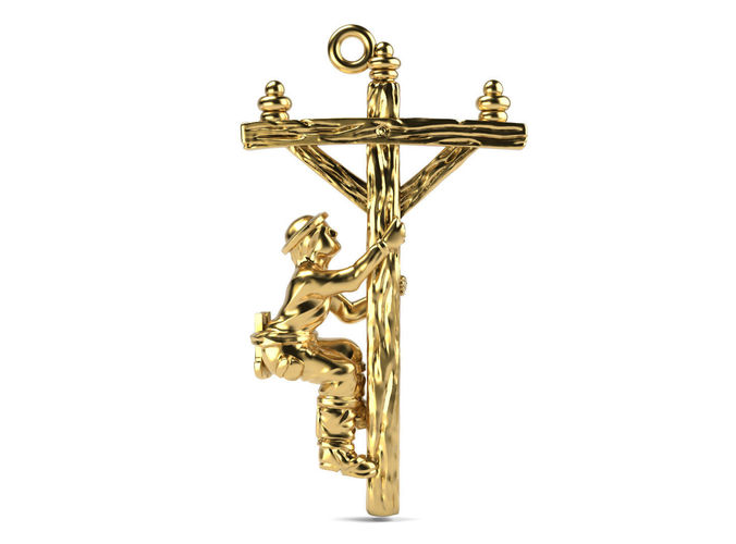Electrician jesus on cross pendant in gold 3D print model