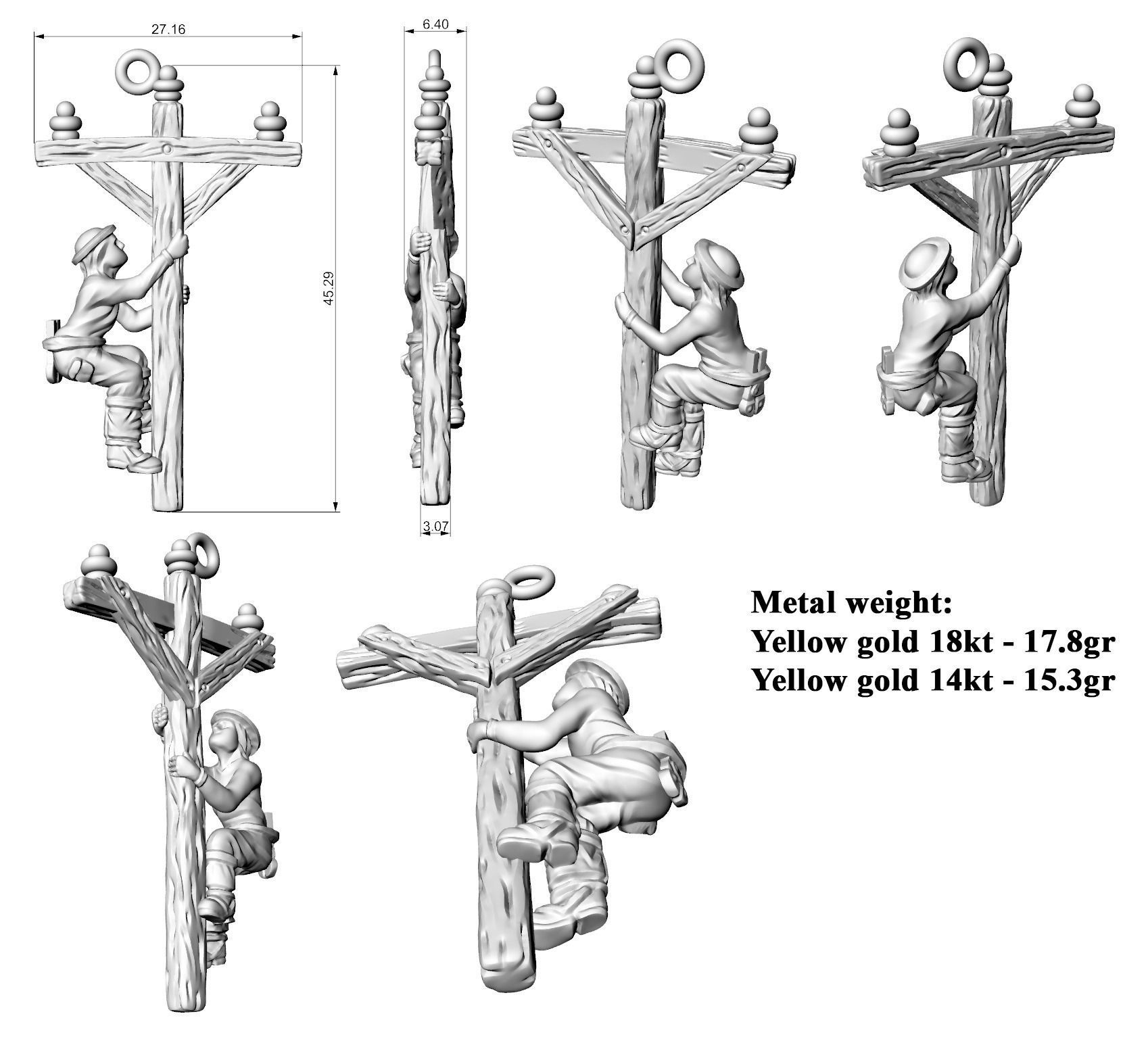 Electrician jesus on cross pendant in gold 3D print model_3