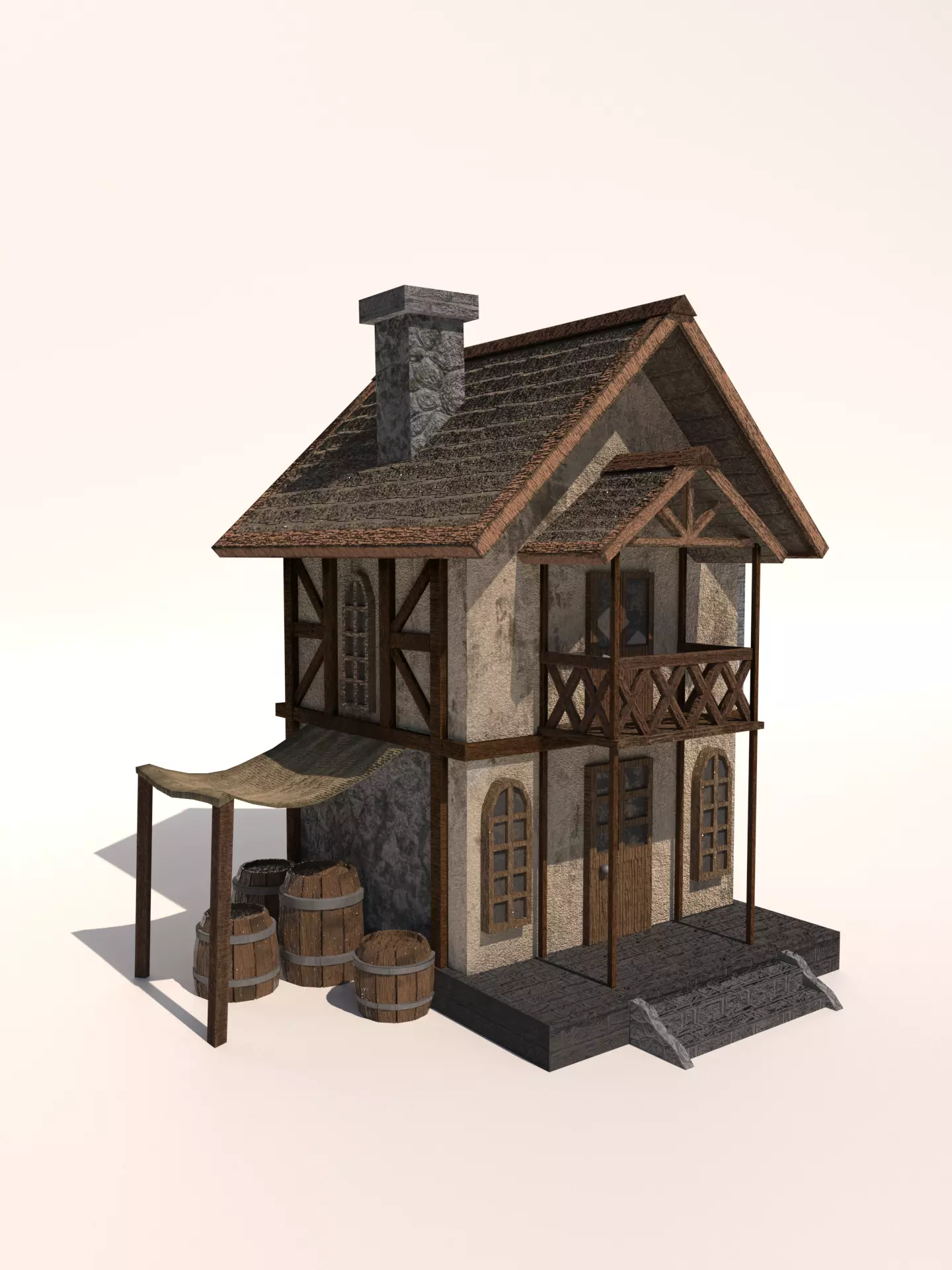 Medieval low-poly house Low-poly 3D model_0