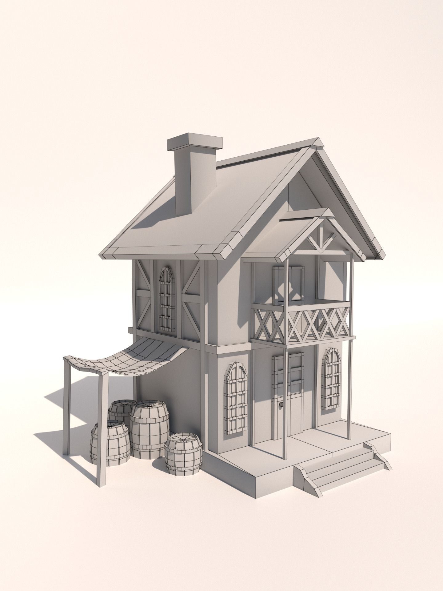 Medieval low-poly house Low-poly 3D model_2