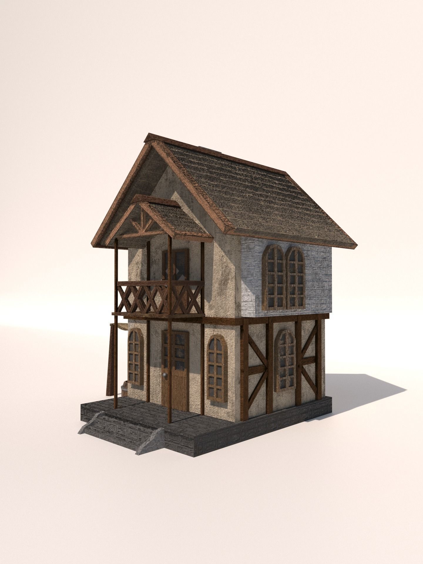 Medieval low-poly house Low-poly 3D model_1