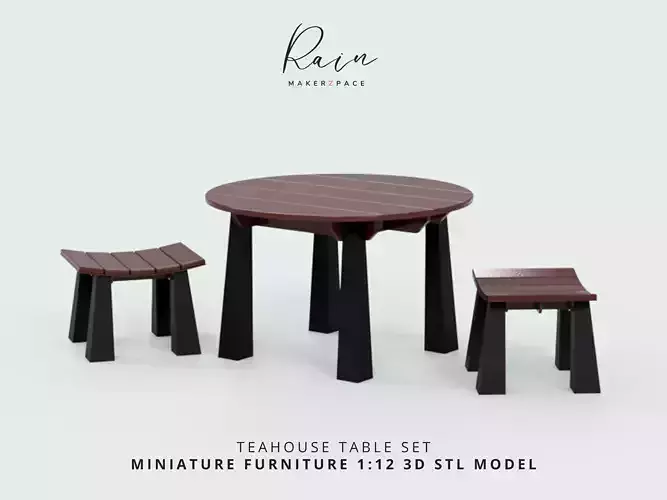 TEAHOUSE TABLE AND CHAIR SET MINIATURE FURNITURE