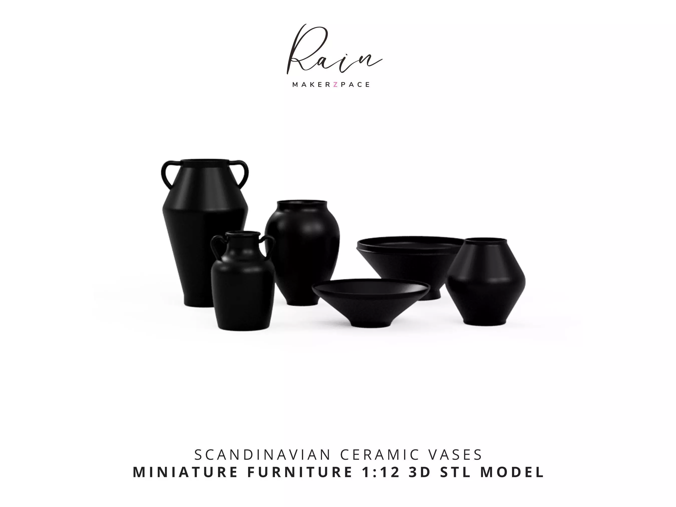 MINIATURE SCANDINAVIAN VASES Ceramic Vases DOLLHOUSE VASES 3D print model_0