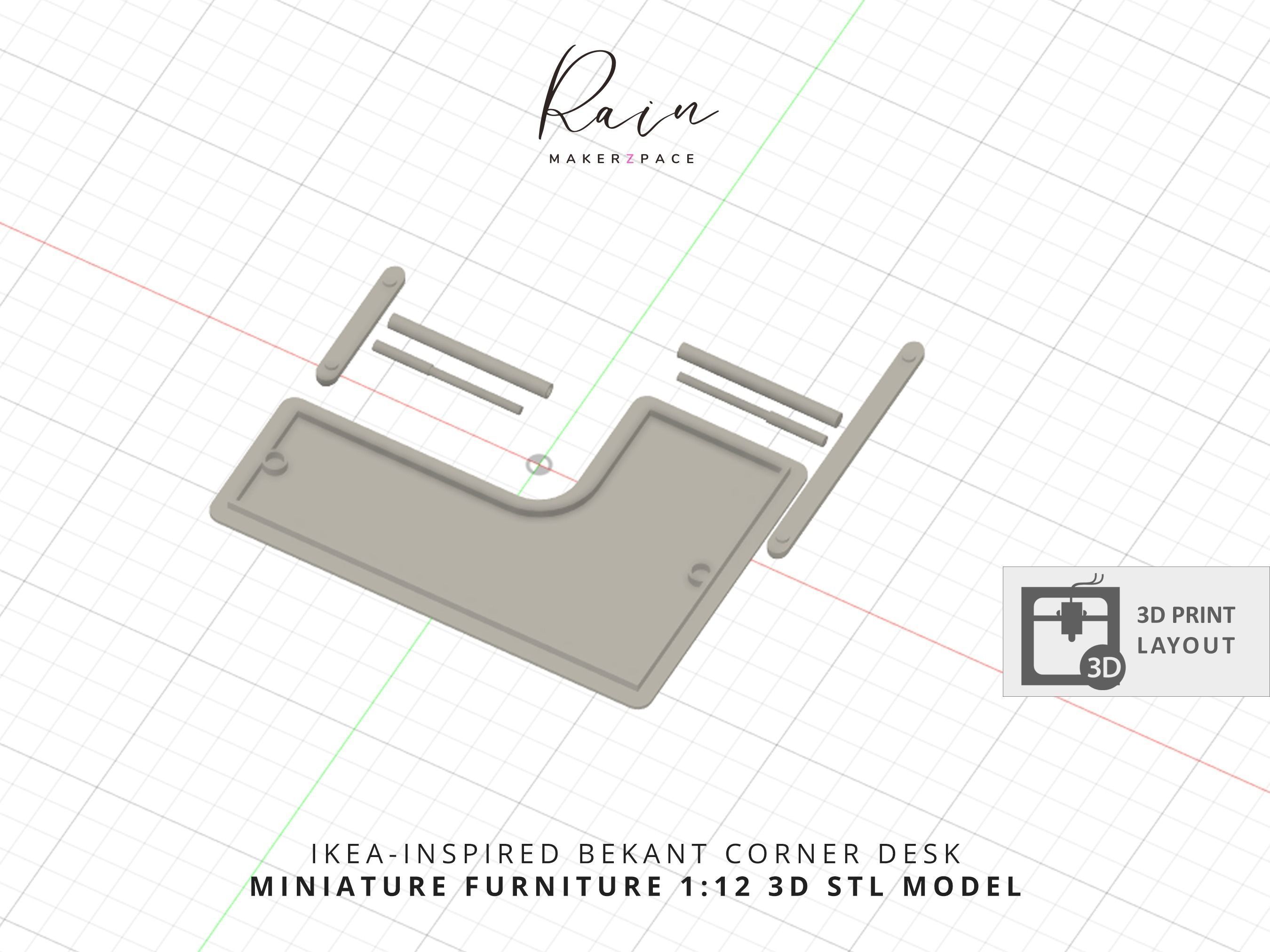 MINIATURE IKEA INSPIRED BEKANT CORNER DESK 3D print model_6