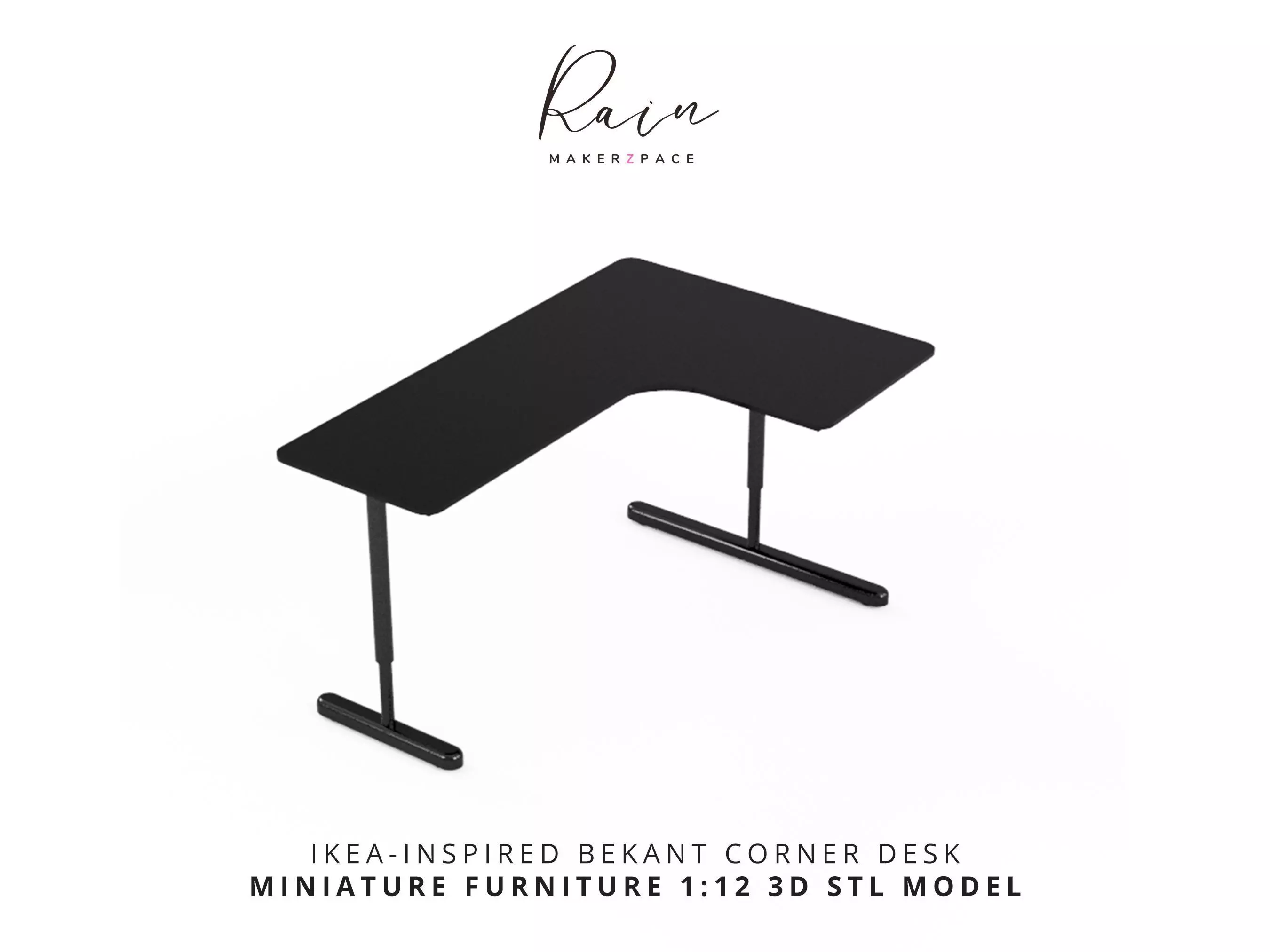 MINIATURE IKEA INSPIRED BEKANT CORNER DESK 3D print model_0