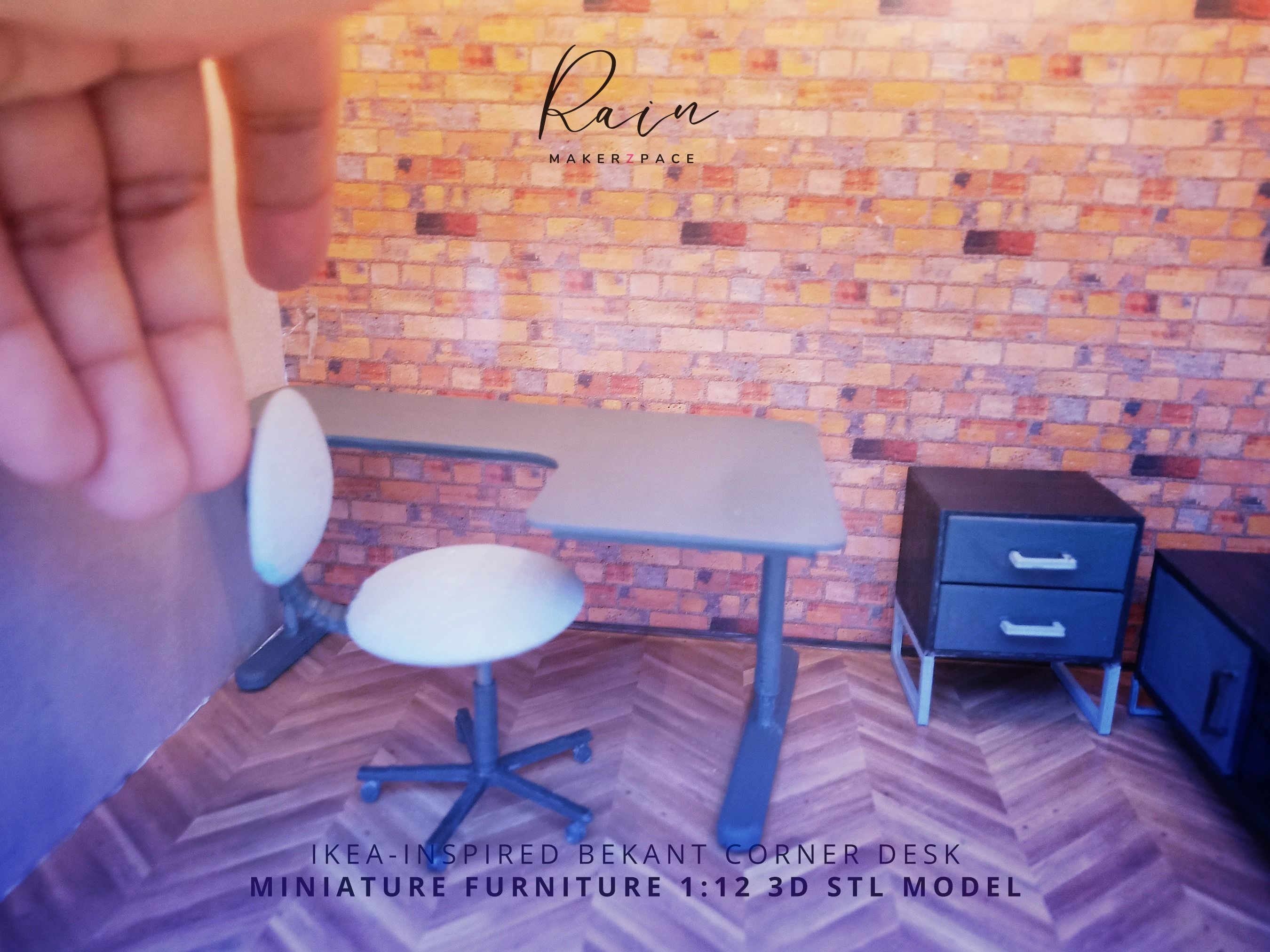 MINIATURE IKEA INSPIRED BEKANT CORNER DESK 3D print model_3