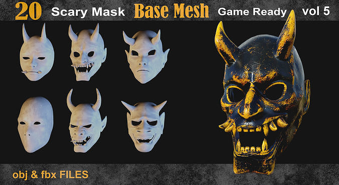 20 Scary Mask Base Mesh -vol 5 Low-poly 3D model