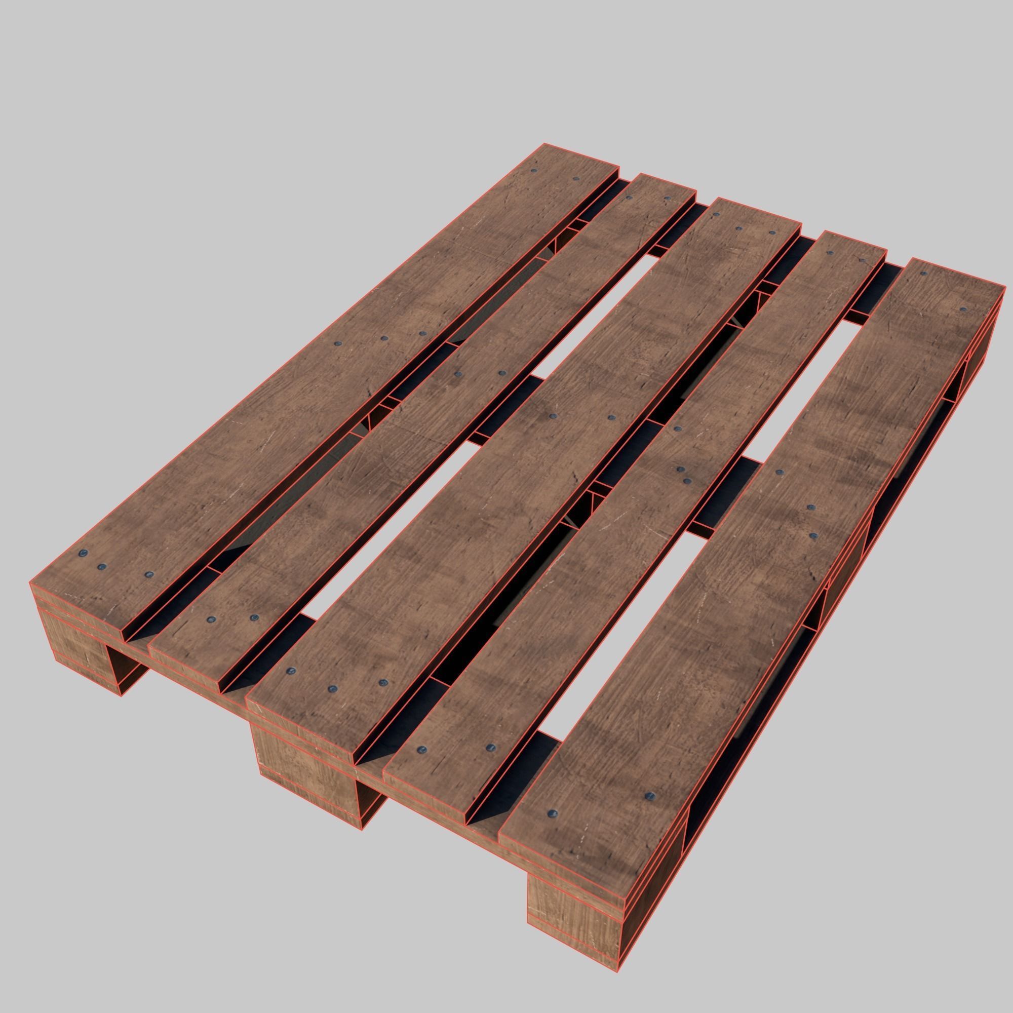 Wooden pallet Low-poly 3D model_5