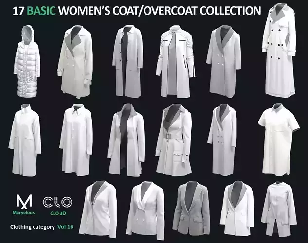 17 BASIC WOMENS COAT - OVERCOAT 3D model