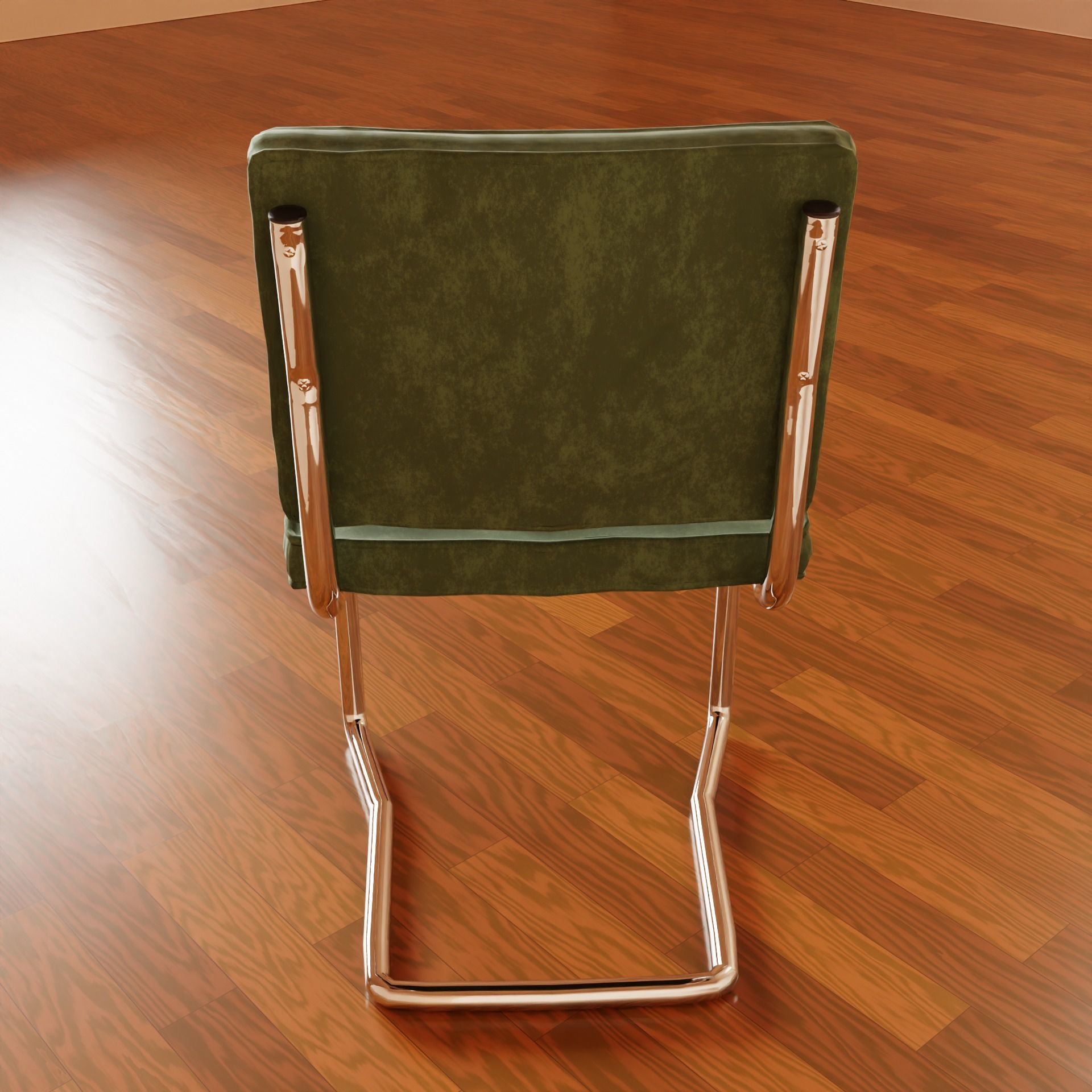 Aesthetic Green Velvet Interior Chair with Metal Frame 3D model_2