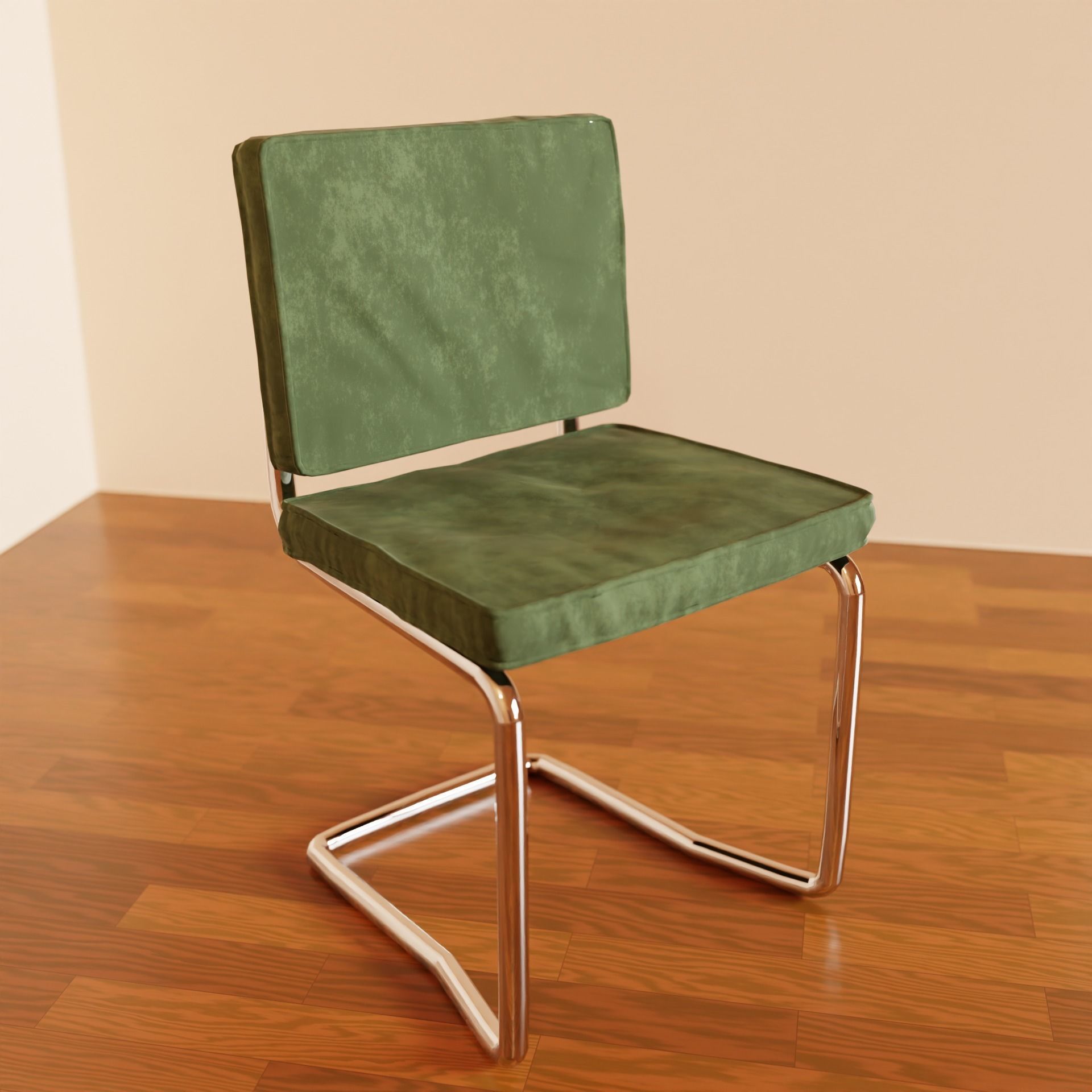 Aesthetic Green Velvet Interior Chair with Metal Frame 3D model_1