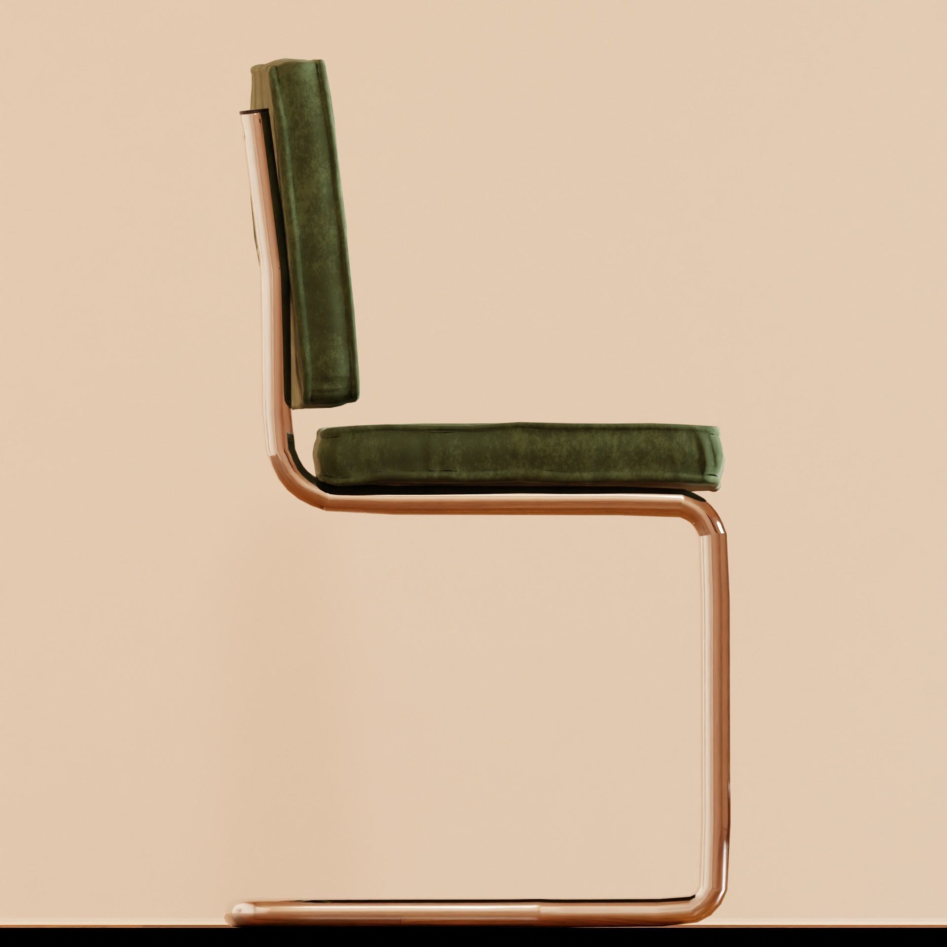 Aesthetic Green Velvet Interior Chair with Metal Frame 3D model_4