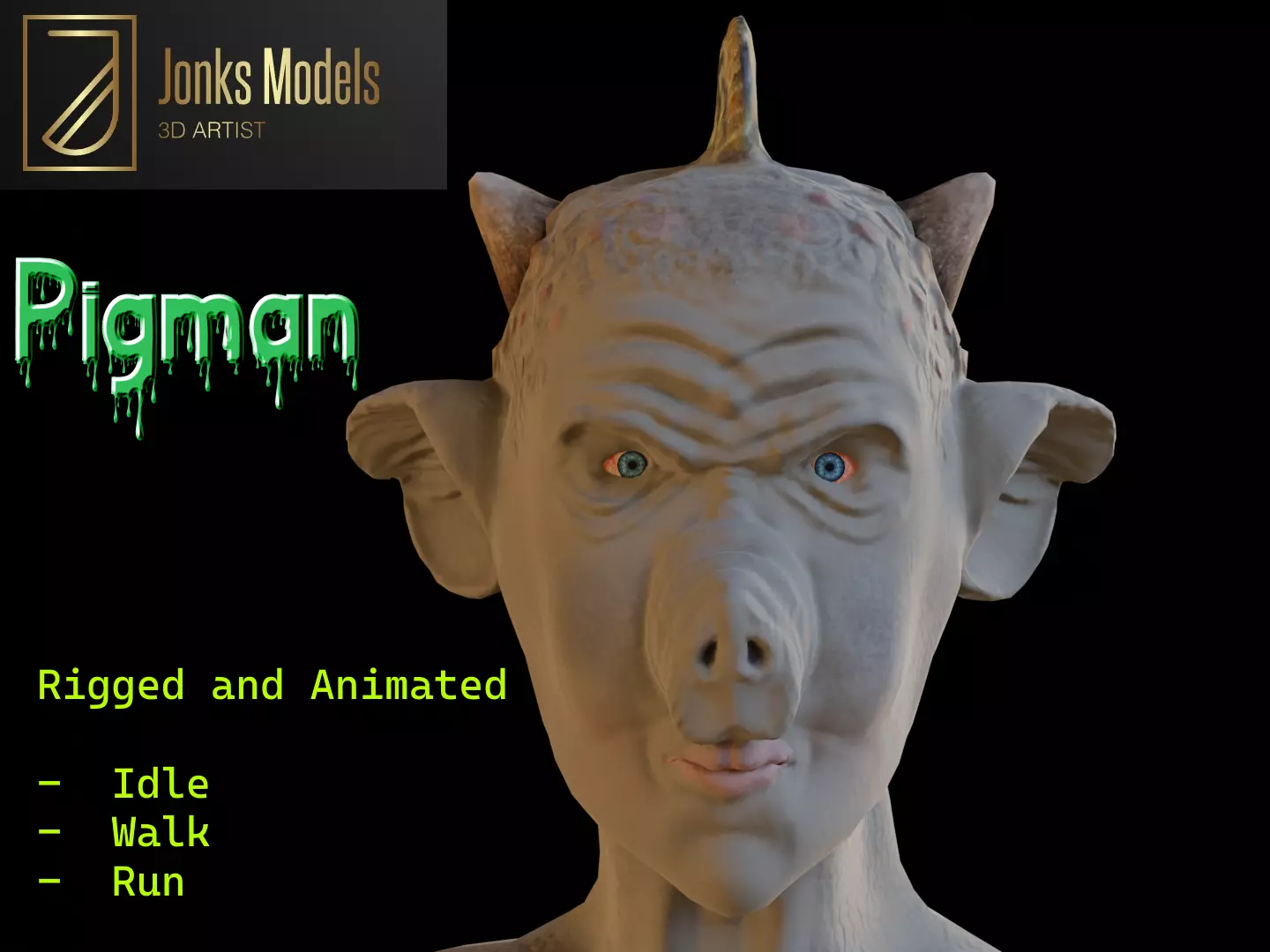Pigman avatar character Low-poly 3D model_0