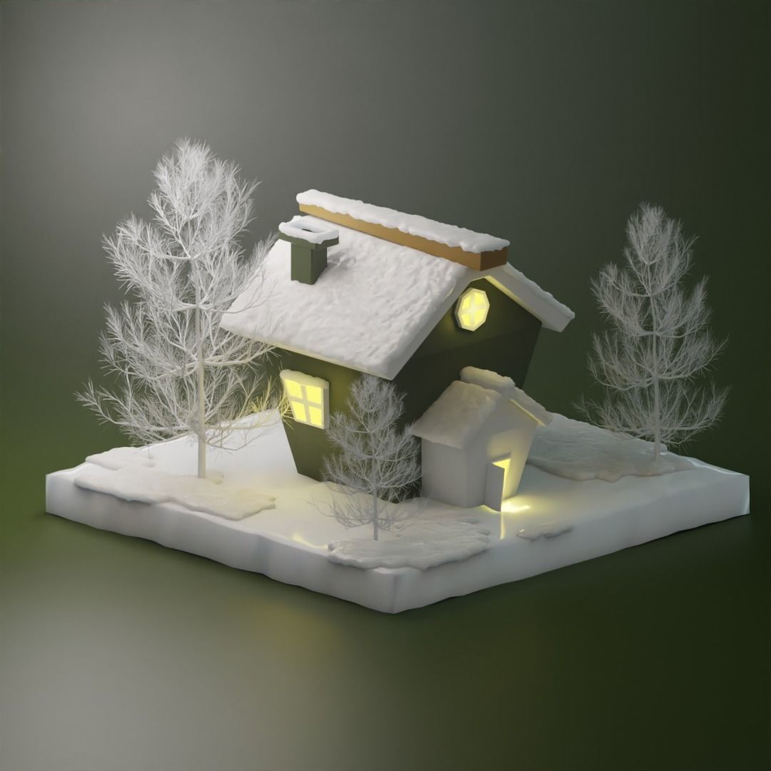 Winter House low poly model Low-poly 3D model_2