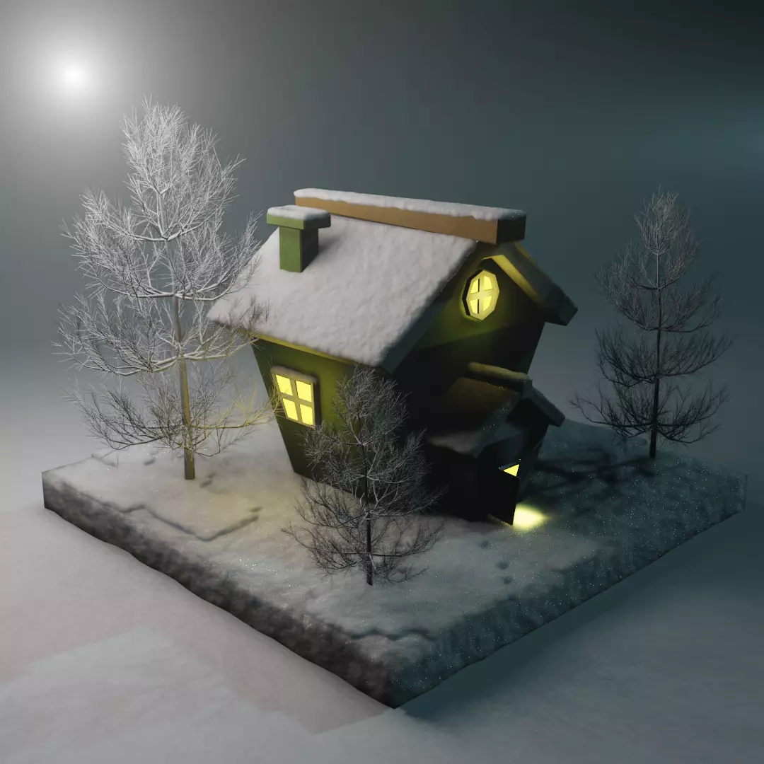 Winter House low poly model Low-poly 3D model_0