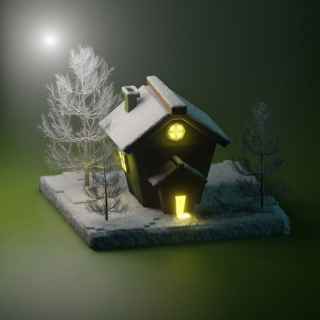 Winter House low poly model Low-poly 3D model_1