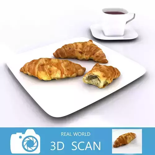 Croissants with Tea Cup 3D model