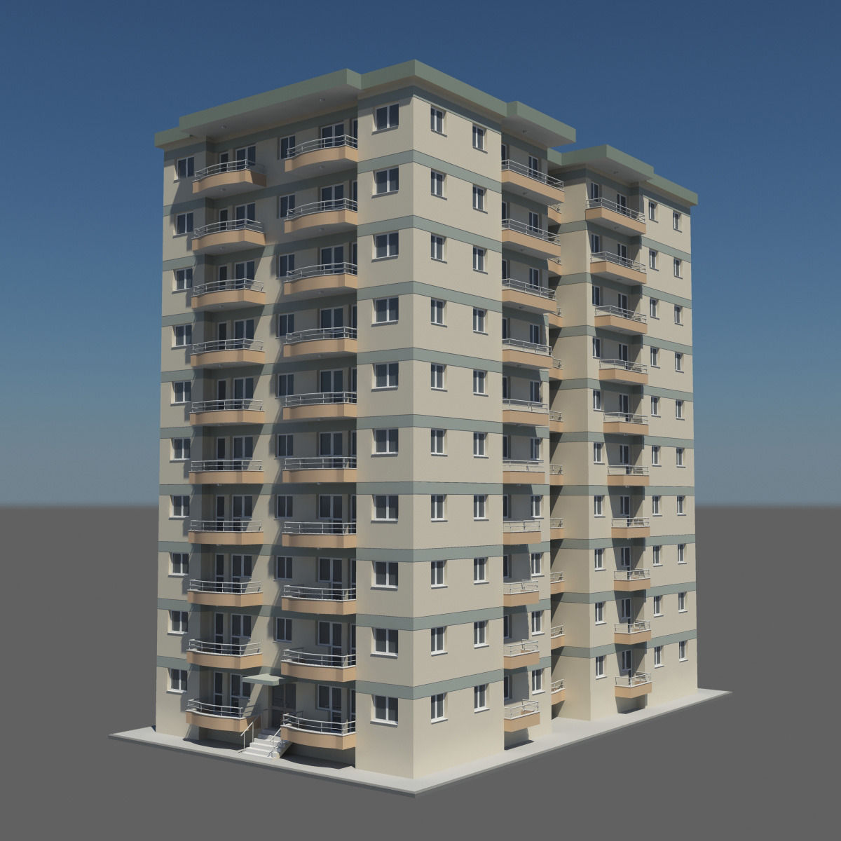 Apartment 10 Floors 3D model_2