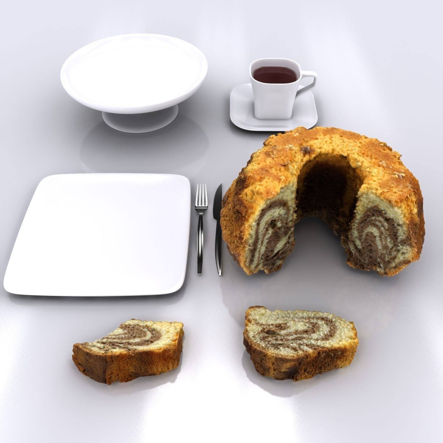 Homemade Chocolate Cake Sliced 3D model_12