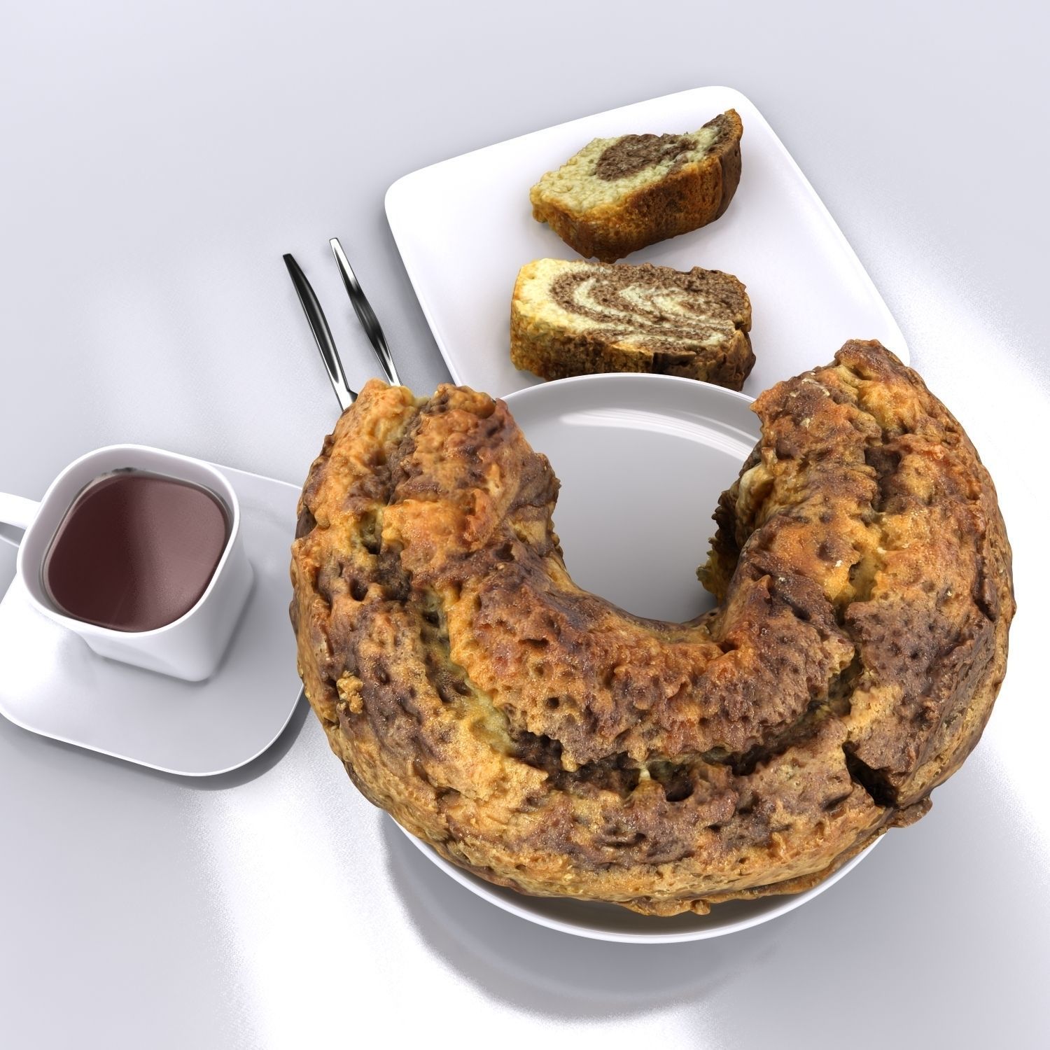 Homemade Chocolate Cake Sliced 3D model_5