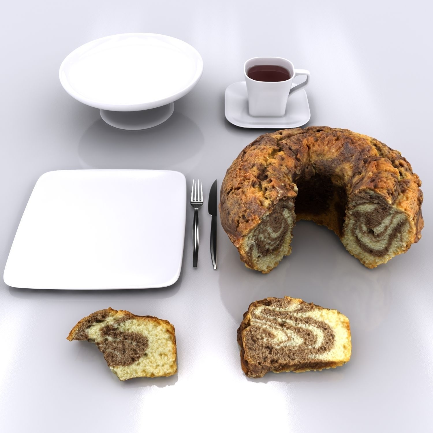 Homemade Chocolate Cake Sliced 3D model_11