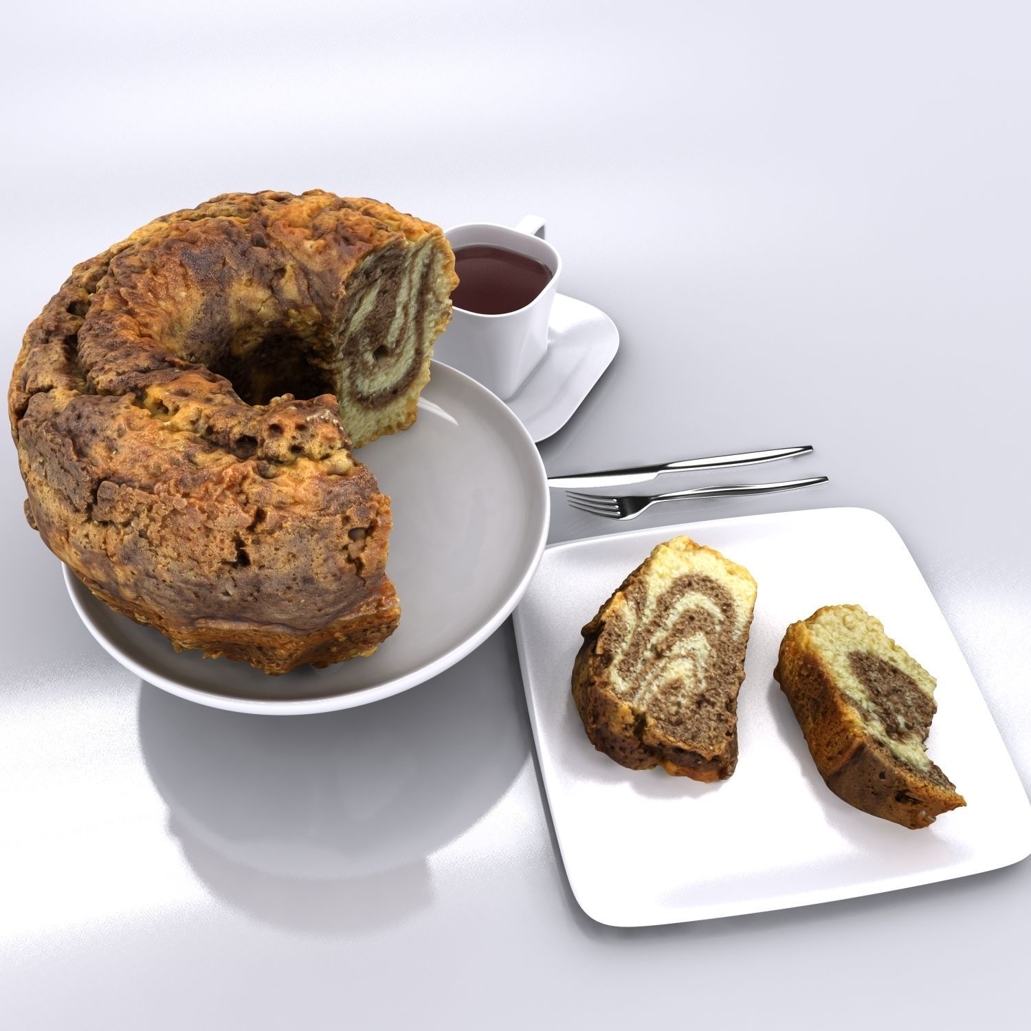 Homemade Chocolate Cake Sliced 3D model_8
