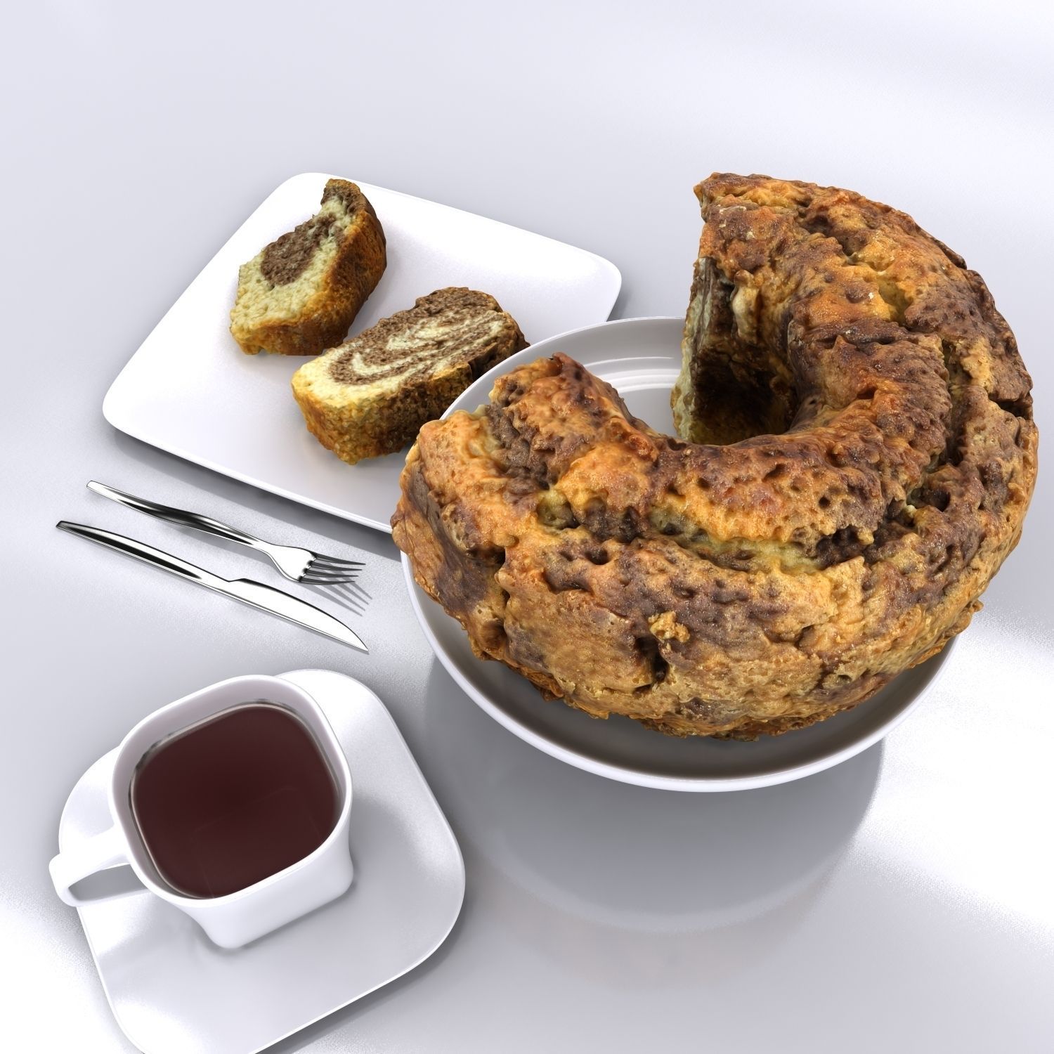 Homemade Chocolate Cake Sliced 3D model_4