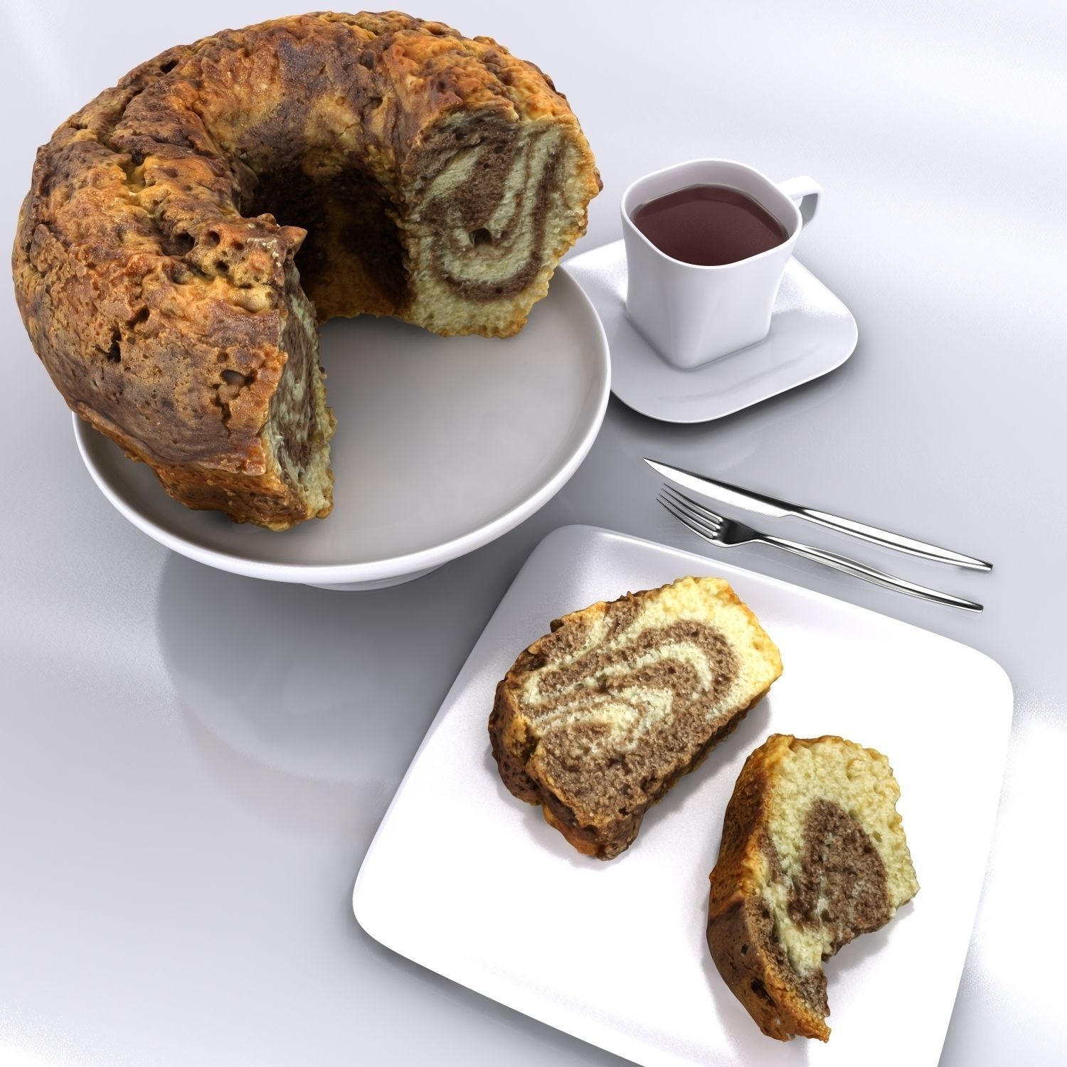 Homemade Chocolate Cake Sliced 3D model_9