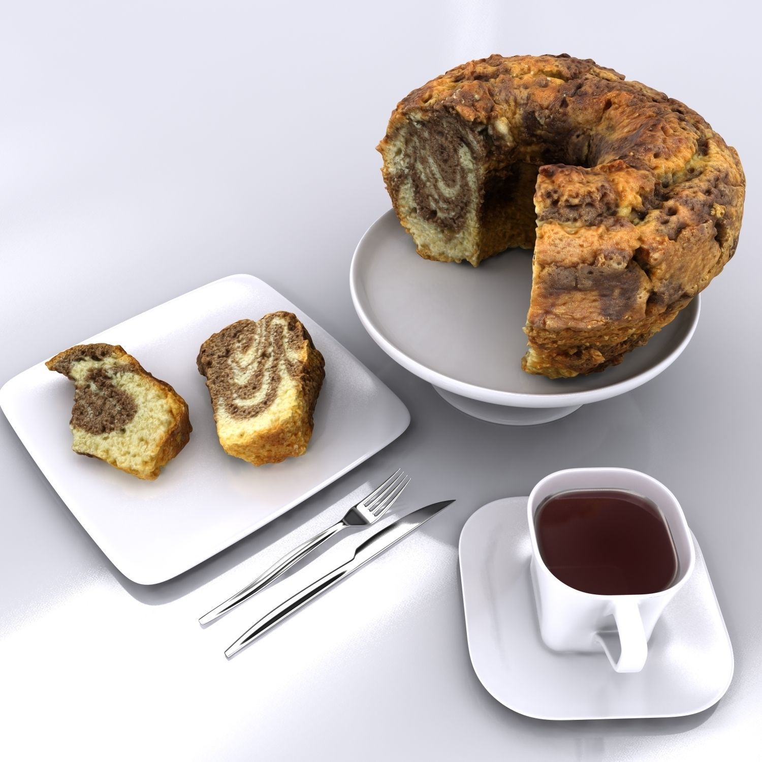 Homemade Chocolate Cake Sliced 3D model_3