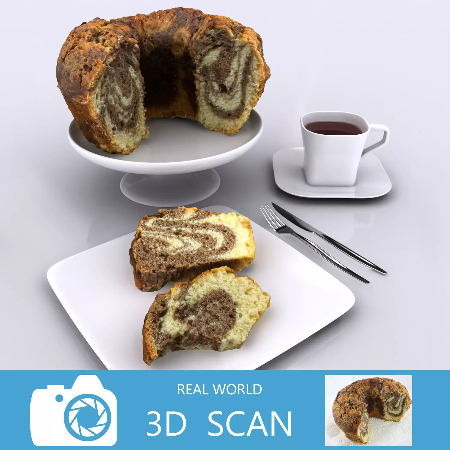 Homemade Chocolate Cake Sliced 3D model_0