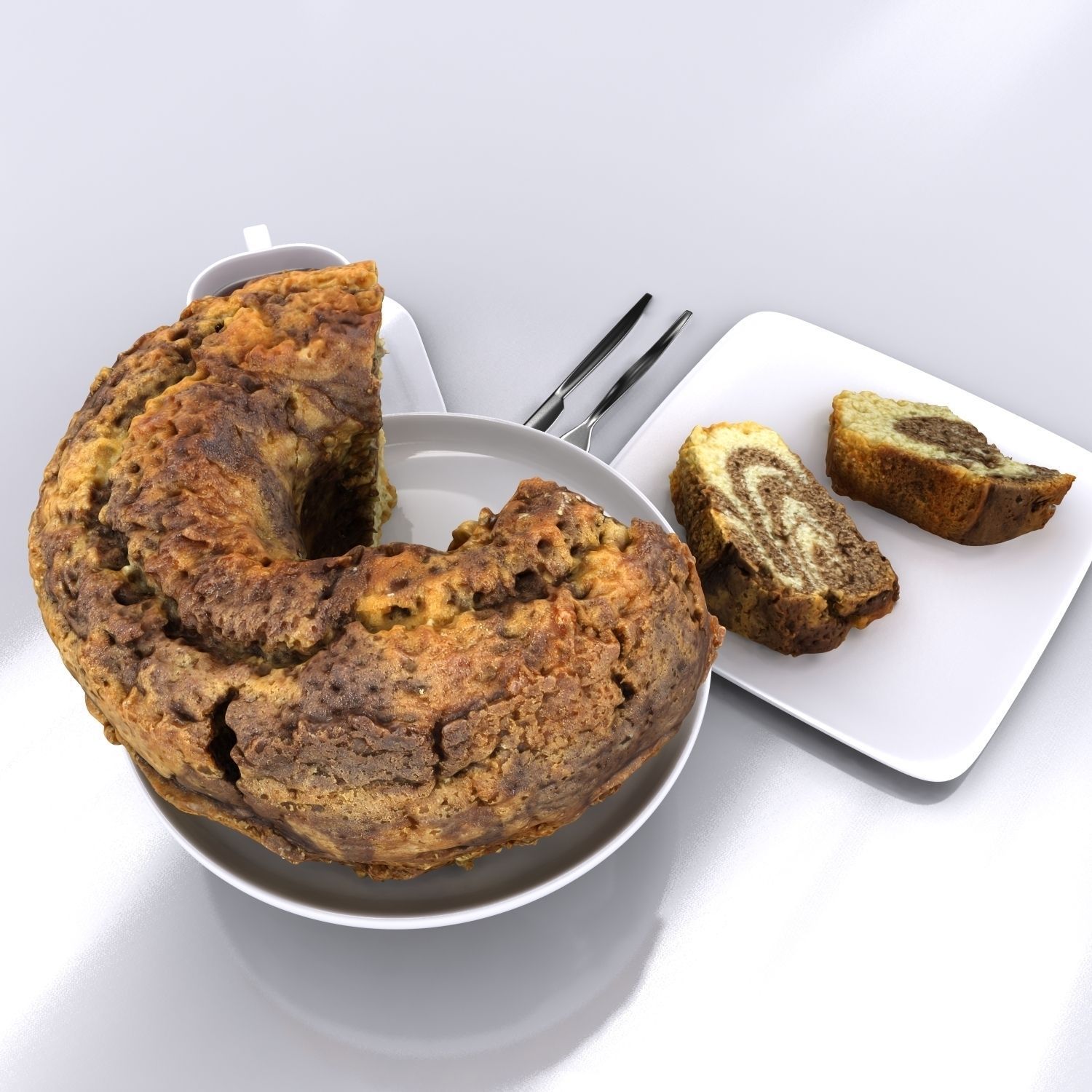 Homemade Chocolate Cake Sliced 3D model_7