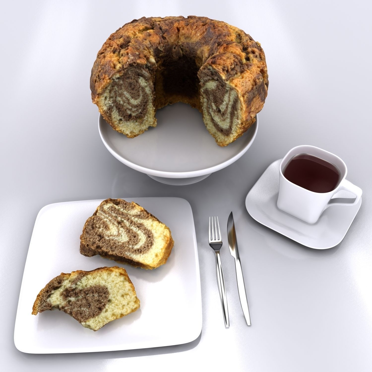 Homemade Chocolate Cake Sliced 3D model_2